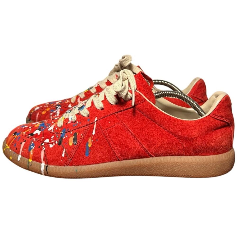 Maison Margiela Replica Paint Splatter Red Suede GAT Sneakers Size 45 US 12